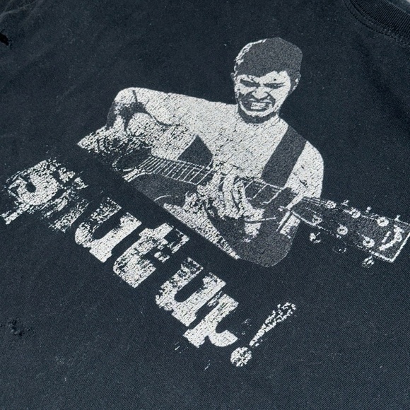 Gildan M 2000s Shut Up Guitarist Distressed Worn Holes Faded Y2K heavy cotton - Picture 2 of 9